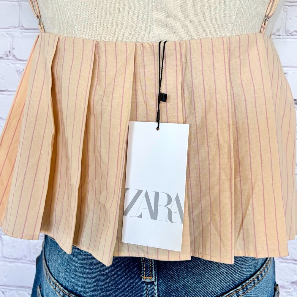 ZARA Pleated Cropped Spaghetti Strap Striped Tank Top--NWT--L - Picture 6 of 15